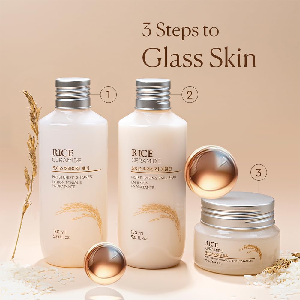 The Face Shop Rice & Ceramide Face Cream 150ml | Barrier Repair Moisturizer for Dry Skin, Intense Hydration & Strengthening | 12Hr Moisture Lock | Korean Skincare