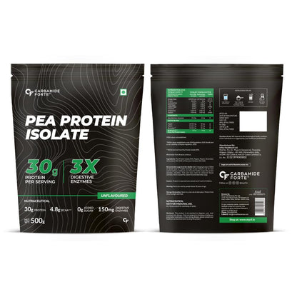 Carbamide Forte Pea Protein Isolate 30Grams Per Serving | Plant Based Protein Powder Isolate With 4.8G BCAA | Unflavoured Plant Pea Protein Powder - 500Grams