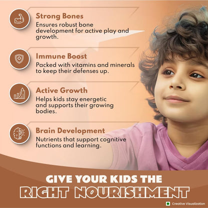 Nutrela Kids Protein Powder - 400g, Chocolate Flavour | Helps in Memory and Brain Development | Improve Muscle Mass, Bone and Teeth Strength