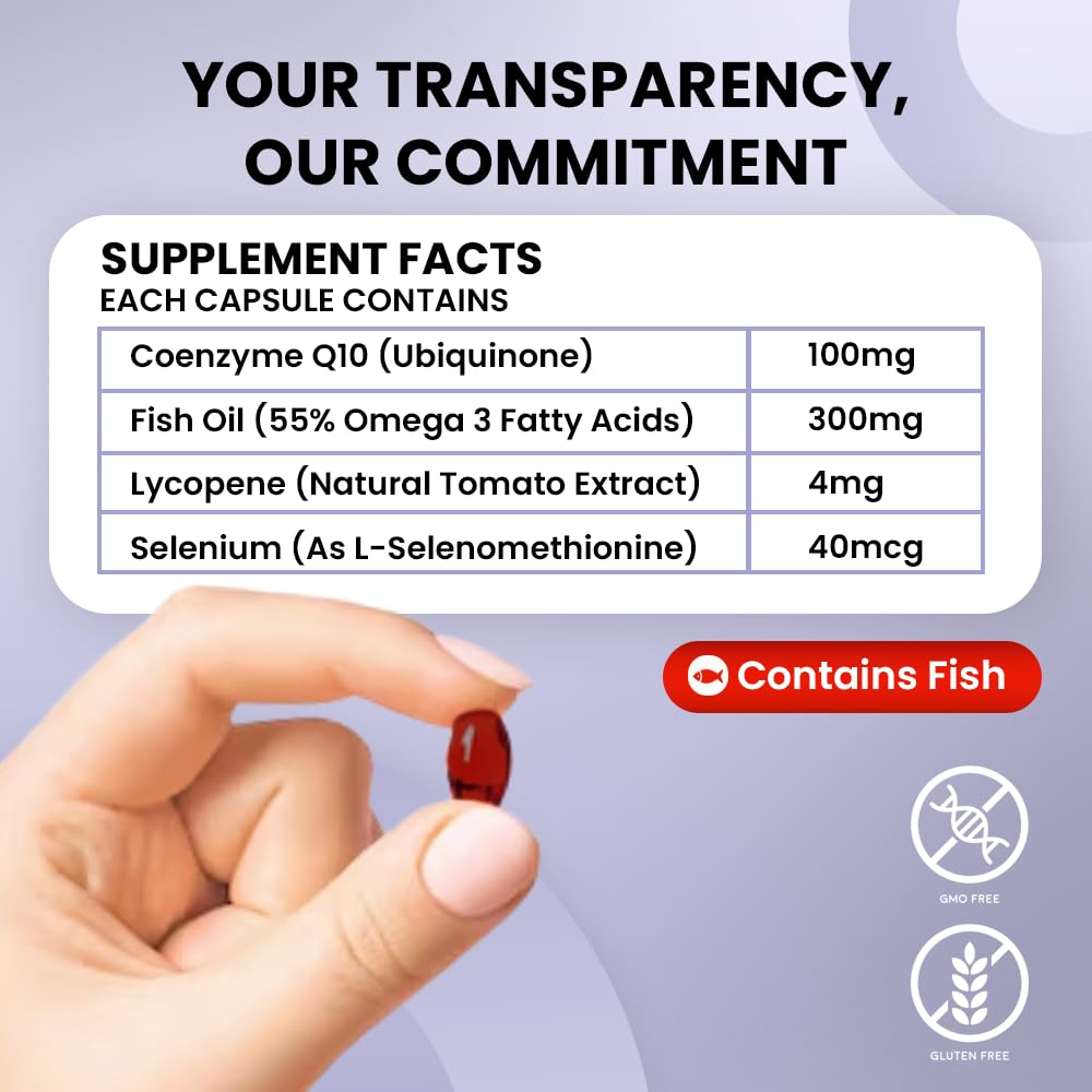 Briyo Highly absorbable CoQ10 100 mg Plus Omega-3 with Natural Form of Lycopene and Selenium, Heart Health Supplement (90 softgels)