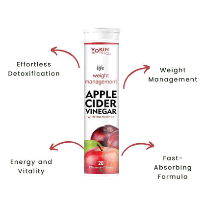 Vokin Biotech World's First Apple Cider Vinegar -20 Effervescent Tablets Vitamin C for Detox & Weight Management with Green Apple Flavor (Pack of 1)