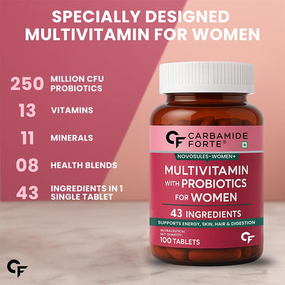Carbamide Forte Multivitamin Tablets For Women | Multi Vitamin Supplement For Women With Probiotics | Multivitamin Tablet For Women With 43 Ingredients To Support Energy & Health - 100 Tablets