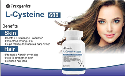 TrexgenicsÂ® L-CYSTEINE 600mg Amino acid for Structural Support, Antioxidant, Respiratory, Skin, Hair & Nails (60 Vcaps) (1)