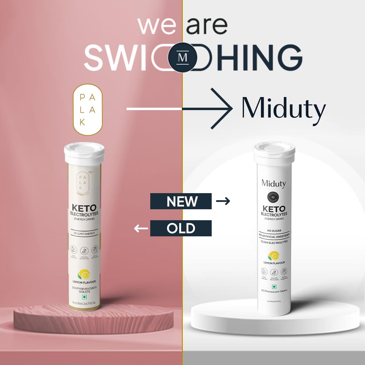 Miduty by Palak Notes Electrolytes Drink - Instant Hydration Drink - Lemon Flavor - Sugar-Free Electrolyte Drink - No more fatigue and dizziness - Hydration Electrolyte - 20 Effervescent Tablets