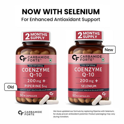 Carbamide Forte Coenzyme Q10 (CoQ10) 200mg with Selenium 40mcg | Supports Heart Health and Vascular Health | 100% Vegetarian â€“ 60 Capsules