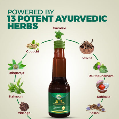 Zandu Livital Syrup â€“ 200 ml | Scientifically proven Ayurvedic Liver Care & Detox Support |Revitalises Liver Health Naturally & Boosts Appetite & Digestion | Blend of 12 Potent Herbs
