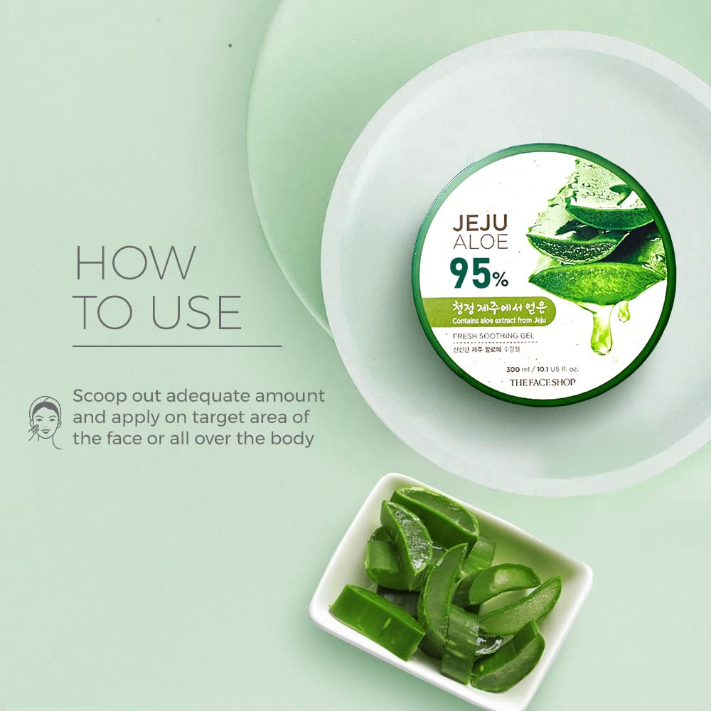 The Face Shop Non-Sticky Transparent 3 in 1 Aloe Fresh Soothing gel for Skin, Body and Hair |Reduces Dark Spots and Acne,300ml