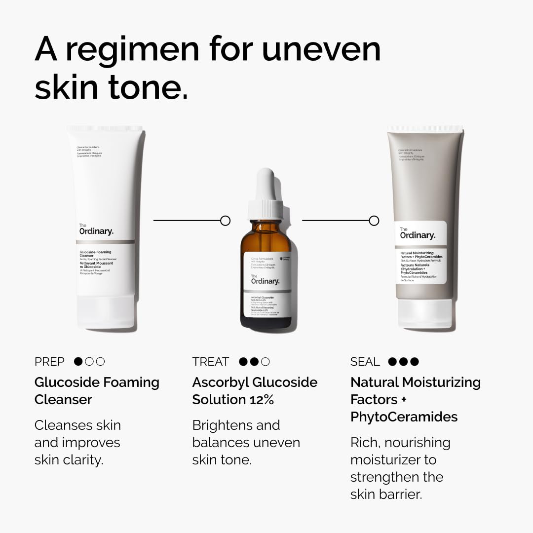 The Ordinary Ascorbyl Glucoside Solution 12%, Brightening Vitamin C Serum for Even Skin Tone and Antioxidant Protection 30ml