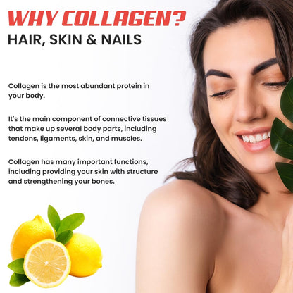 NATURYZ Marine Collagen Skin X5 for Women & Men | Premium Collagen Peptides | Power of 5 Blends | Hyaluronic acid, Biotin & Vitamin E | Supports Skin Radiance, Healthy Hair, Nails, Bone & Joints â€“ 150g(Lemon Flavour)