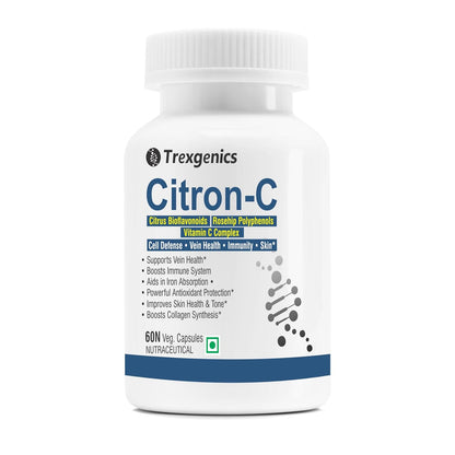 Trexgenics Citron-C Citrus Bioflavonoids 20%-Rosehip 35%-Vitamin C Complex 650mg - Collagen Builder, Vein Health, Immunity, Antioxidant & Skin (60 Veg. Capsules)