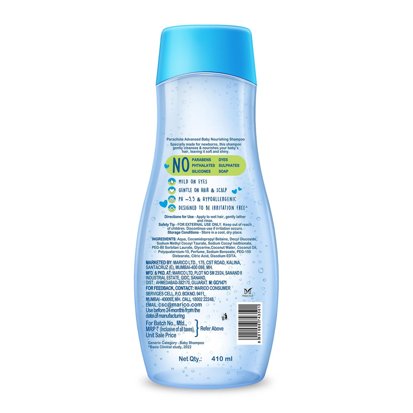 Parachute Advansed Baby Shampoo for Kids | Doctor Certified | Tear Free | Tender Coconut Water & Virgin Coconut Oil | Soft & Shiny Hair | 410ml