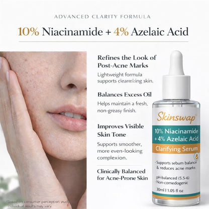 Skinswap Active 14% Niacinamide Serum with Azelaic Acid | Clarifying Face Serum for Brightening & Oil Control | Helps Reduce Acne, Blemishes & Acne Marks | Smooth, Clear-Looking Skin | For Women & Men | 30 ml