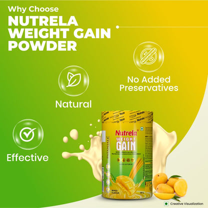Nutrela Weight Gainer | 500g | High-Calorie Mass Gainer with Vitamins & Khandsari Sugar | Ideal for Men & Women