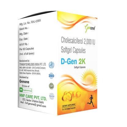Genone DGen 2k Vitamin D3 Capsules for Strong Bones and Immunity (60 Capsules)