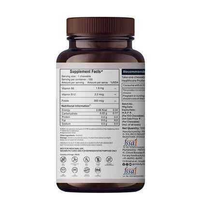 Miduty Palak Notes Vitamin B12 Supplement with Methylcobalamin - Folate - Vitamins B6 - Chewable Tablets - 60 Chewables - Vitamin B 12 - Vitamin Tablets for Optimal Health Men & Women