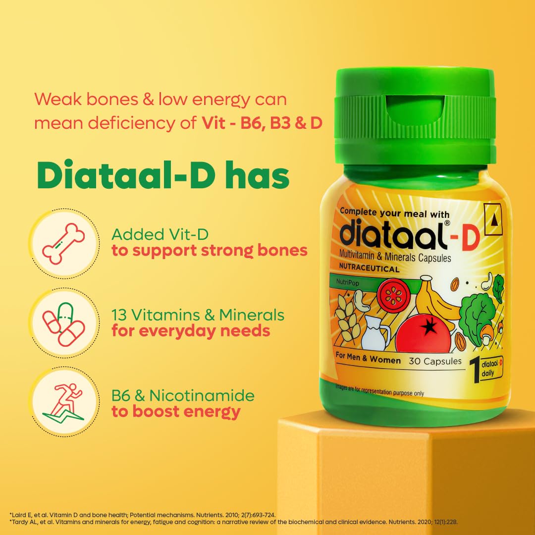 D Multivitamin with added vit. D & ALA | Sustained Energy I Strong Bones I Immunity I Heart Health | Health, Fitness & Wellness Supplement | 30 Capsules | For Men and Women