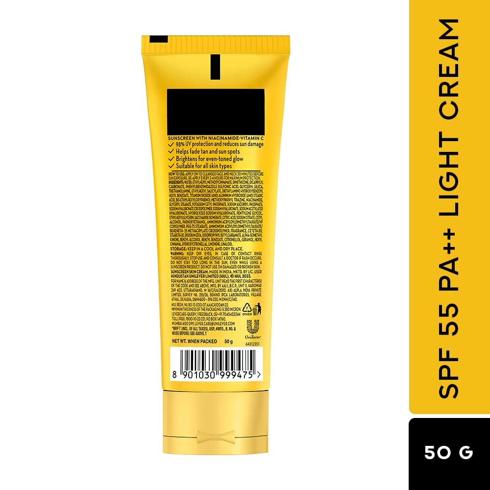 POND'S Serum boost sunscreen For All skin types prevent and fade dark patches with the power of SPF 55 and NIACINAMIDE-C Serum 50g