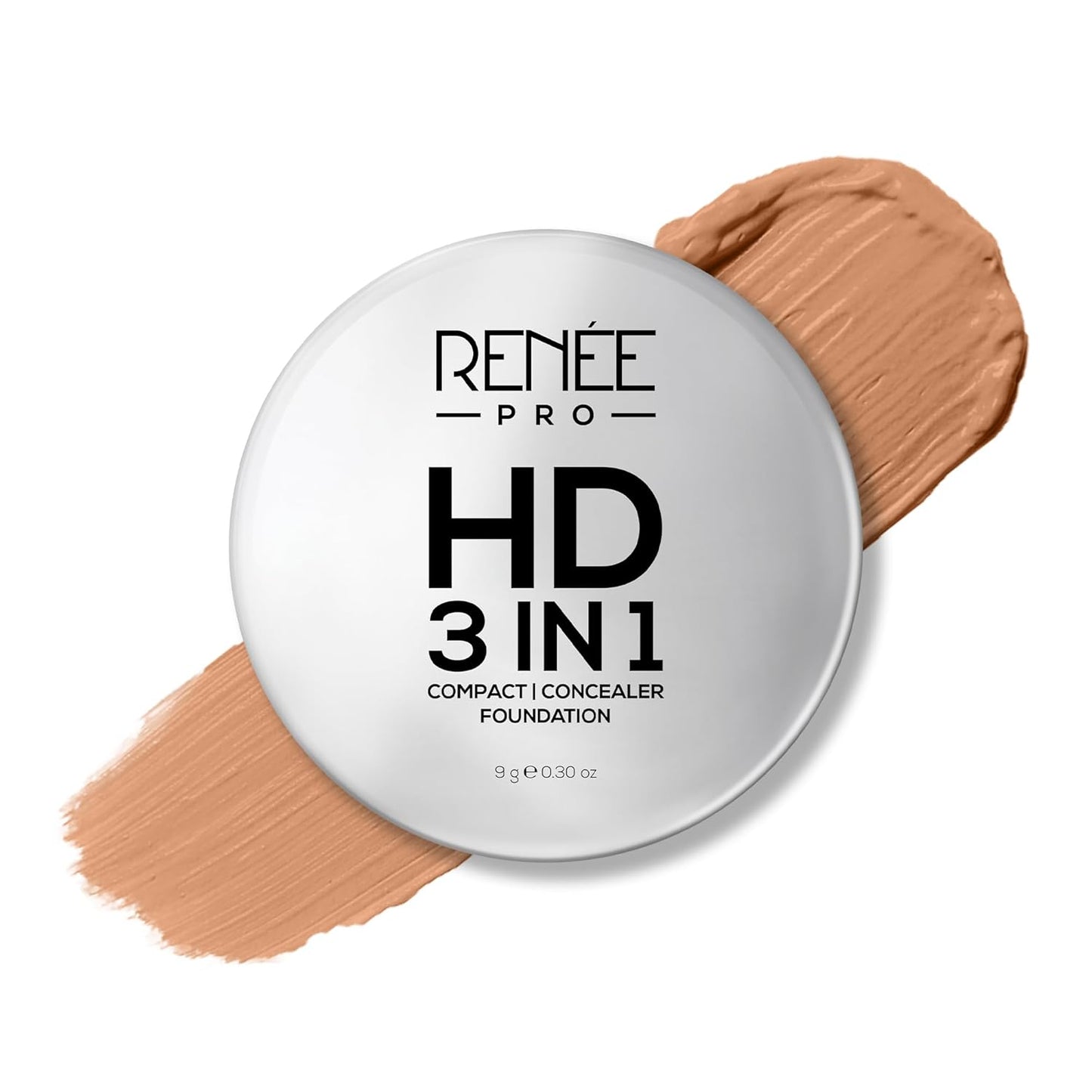 RENEE PRO HD 3 in 1 Compact, Concealer, Foundation - Miel, SPF 20, Matte Finish, High Coverage, Ultralight & Silky Smooth Finish, Enriched with Vitamin E, C & Aloe Vera - 9 Gm