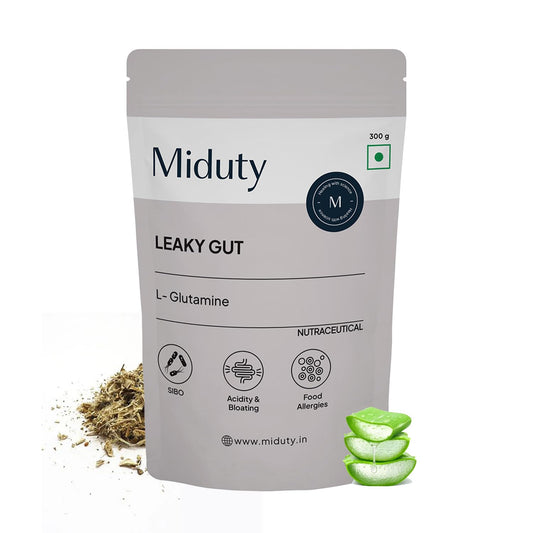 Miduty by Palak Notes Leaky Gut Powder - Supports Gastrointestinal lining, Leaky Gut - Helps In Constipation And Heartburn - Advanced Formula with L Glutamine and Aloe Vera Extract - 300 Grams
