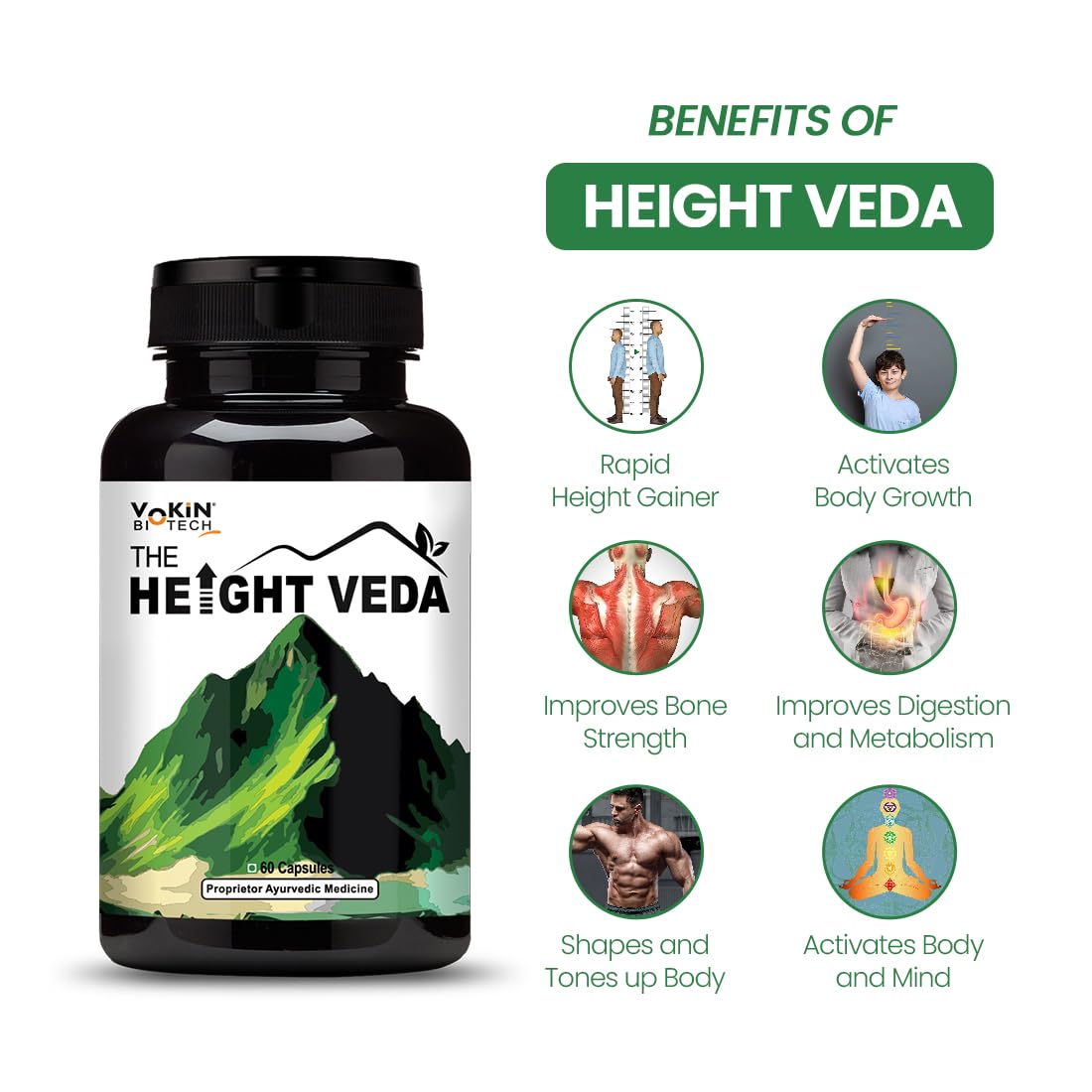 Vokin Biotech Original Height Veda Supreme Formula 60 Capsules (Pack of 1)