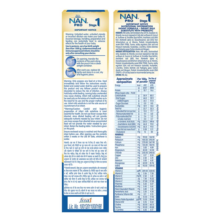 NestlÃ© NAN PRO 1 Infant Formula with Probiotic (Up to 6 months), Stage 1-400g Pouch in Box