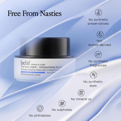 belif The True Cream Moisturizing Bomb 10ml | Intense Face Moisturizer for Dry, Sensitive Skin | 26-Hour Hydration with Panthenol, Oat & Comfrey | Hydrating Cream for Women & Men