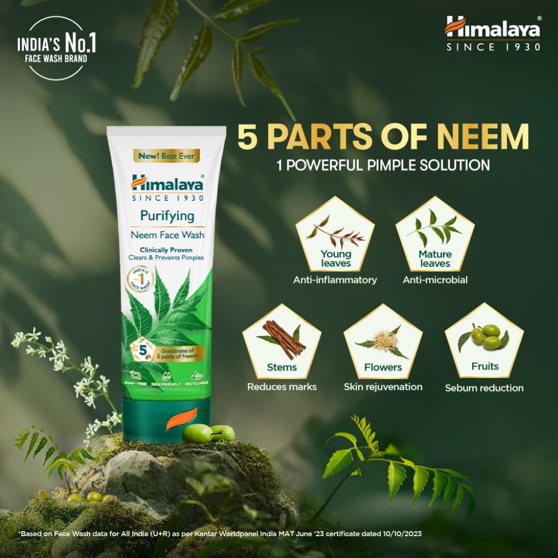 Himalaya Purifying Neem Face Wash, 150 ml | Soap Free | Paraben, Phthalates free | Best for Acne Prone Skin | Eliminates Pimples