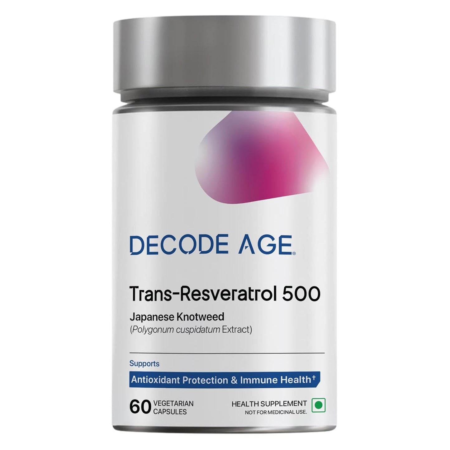 Decode Age Trans-Resveratrol 500 mg | Pure Antioxidant & Anti-Aging Supplement | Supports Cellular Repair, Heart Health & Healthy Inflammation Response | High Bioavailable Japanese Knotweed Extract | Decode Age
