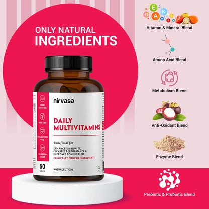 Nirvasa Daily Multivitamin Tablets for Men & Women | Enhances Immunity & Energy | Vitamin Tablets to Promote Healthy Bones, Joints & Muscles - 60 Tablets