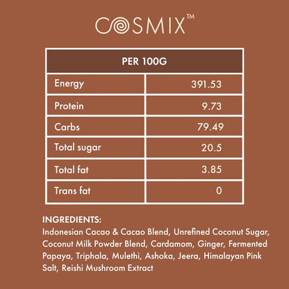 Cosmix My Happy Gut Hot Chocolate | For Improved Digestion & Overall Gut Health | Zero Refined Sugar, No Preservatives | Plant Based | Just add water & Enjoy | 200 gm - Makes upto 14 Cups