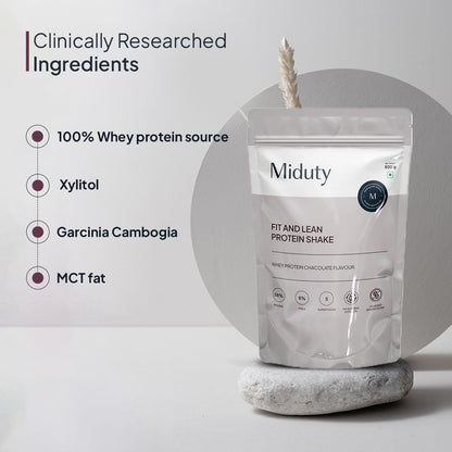 Miduty by Palak Notes Fit N Lean Protein Shake Low-Carb Protein Shake Sweetened with Xylitol & Stevia, Ashwagandha, Garcinia Cambogia, MCT Powder - Lean Protein for Weight Loss - 500 grams