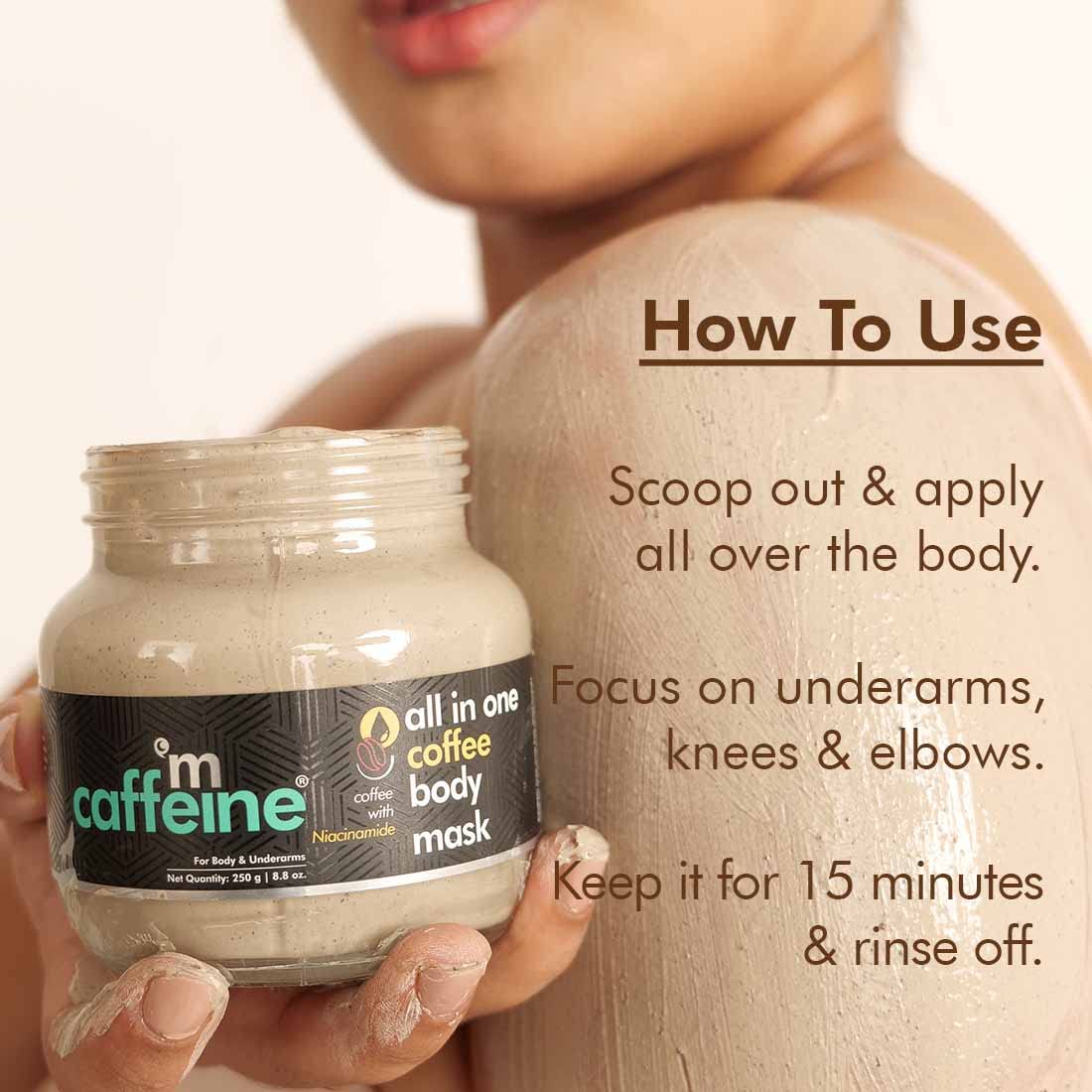 mCaffeine Coffee Body Scrub Mask with Niacinamide for Tan Removal & Depigmentation | Reduces Dark Skin Patches, Nourishes & Hydrates | De-Tan Body Mask for Women & Men | Natural & 100% Vegan