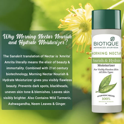 Biotique Morning Nectar Flawless Skin Moisturizer l Prevents Dark spots, Blackheads and Blemishes l Visibly Flawless Skin l Nourishes and Hydrates Skin l All Skin Types l 120ml