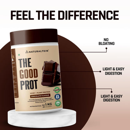NATURALTEIN The Good Prot â€“ 1 kg (Chocolate) | 22 g Protein per Serving | No Artificial Flavours | Plant & Whey Protein Blend | Naturally Sourced Protein for Strength & Recovery