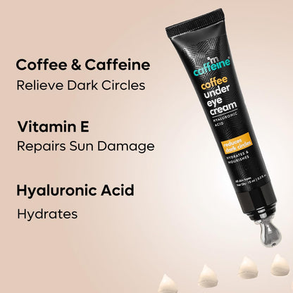 mcaffeine Coffee Under Eye Cream Gel for Dark Circles, Puffiness & Fine Lines | 94% Users Saw Reduced Dark Circles| Winter Eye Care Cream for Hydration | with Built-In Cooling Massage Applicator | Vitamin E for Puffiness - 15 Gm