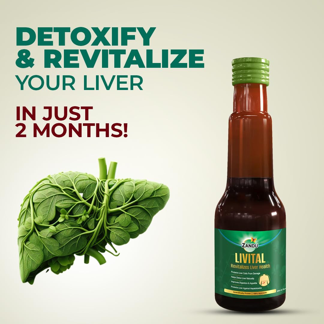 Zandu Livital Syrup â€“ 200 ml | Scientifically proven Ayurvedic Liver Care & Detox Support |Revitalises Liver Health Naturally & Boosts Appetite & Digestion | Blend of 12 Potent Herbs