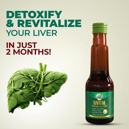 Zandu Livital Syrup â€“ 200 ml | Scientifically proven Ayurvedic Liver Care & Detox Support |Revitalises Liver Health Naturally & Boosts Appetite & Digestion | Blend of 12 Potent Herbs
