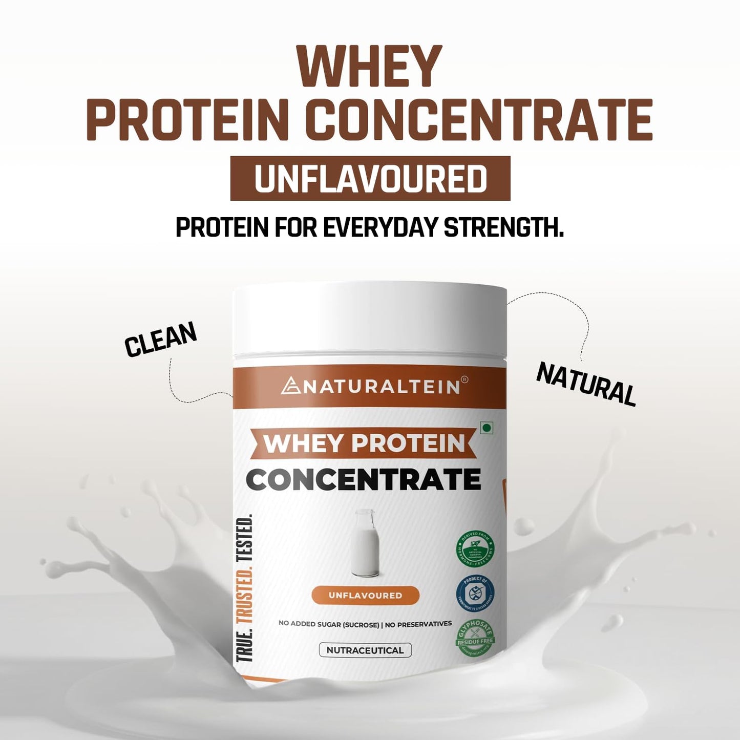 NATURALTEIN Natural Whey Protein Concentrate â€“ 300 g (Unflavoured) | 24 g Protein per 30 g Serving | No Artificial Sweeteners | Soy-Free & Gluten-Free | Easy to Digest & Naturally Formulated