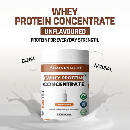 NATURALTEIN Natural Whey Protein Concentrate â€“ 300 g (Unflavoured) | 24 g Protein per 30 g Serving | No Artificial Sweeteners | Soy-Free & Gluten-Free | Easy to Digest & Naturally Formulated