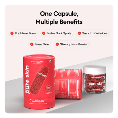 YourHappyLife Advanced L-Glutathione Glow-Up Skin Capsules with NAC for Brighter Clearer Skin & Pigmentation| with Retinol & Niacinamide (60 capsules)