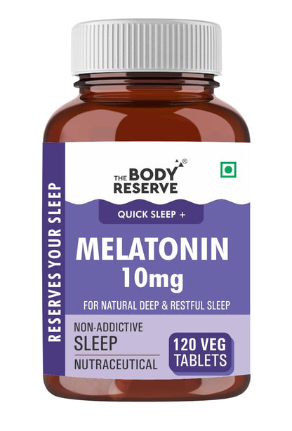 The Body Reserve Melatonin 10mg - 120 Veg Tablets for Sleep Support, Nerve Relaxation, and Stress Relief - Non-Habit Forming for Men & Women