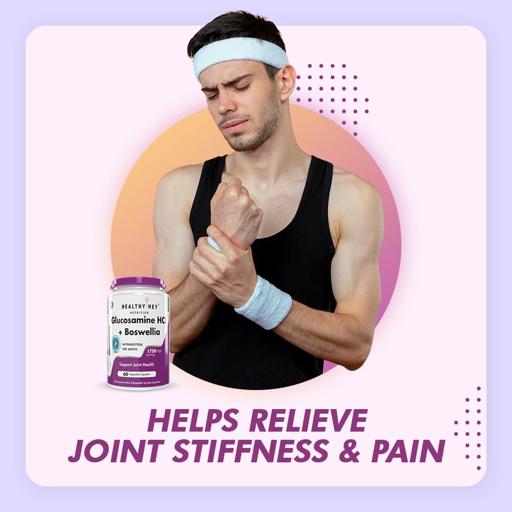 HealthyHey Nutrition Glucosamine HCL + Boswellia - Support Joint Health -60 capsules (Pack of 1)