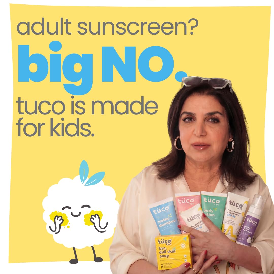 Tuco® Kids 2 in 1 Face Cream + Sunscreen SPF 50 with Saffron oil | UVA/UVB PA++++ | Broad Spectrum Protection | Benzophenone- 3 and Avobenzone Free | Ages 2-5, 5-10, 10-15 | 50gm
