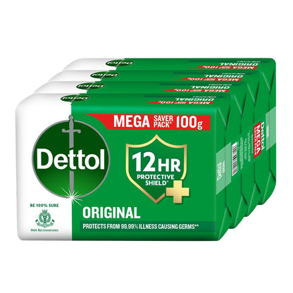 Dettol Original Bathing Soap Bar with 12 HR protective shield (400gm) | Kills 99.99% Germs, 100g (Pack of 4)