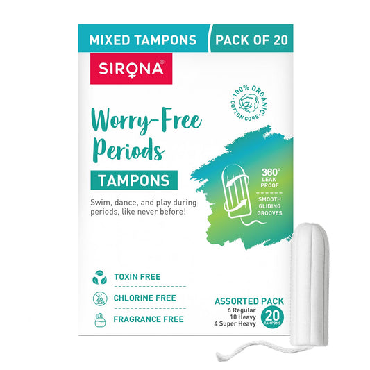 Sirona Period Made Easy Mix Tampons - 20 Piece (Pack of 1) | For Regular, Heavy & Super Heavy Flow | High Absorption Biodegradable Tampons | FDA Approved | 360Â° Leakproof