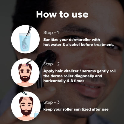 mars by GHC 0.5mm Derma Roller: 540 Titanium Micro Needles for Hair Growth & Beard Care | Minimize Hair Fall, Boost Follicle Stimulation | User-Friendly, Safe & Effective