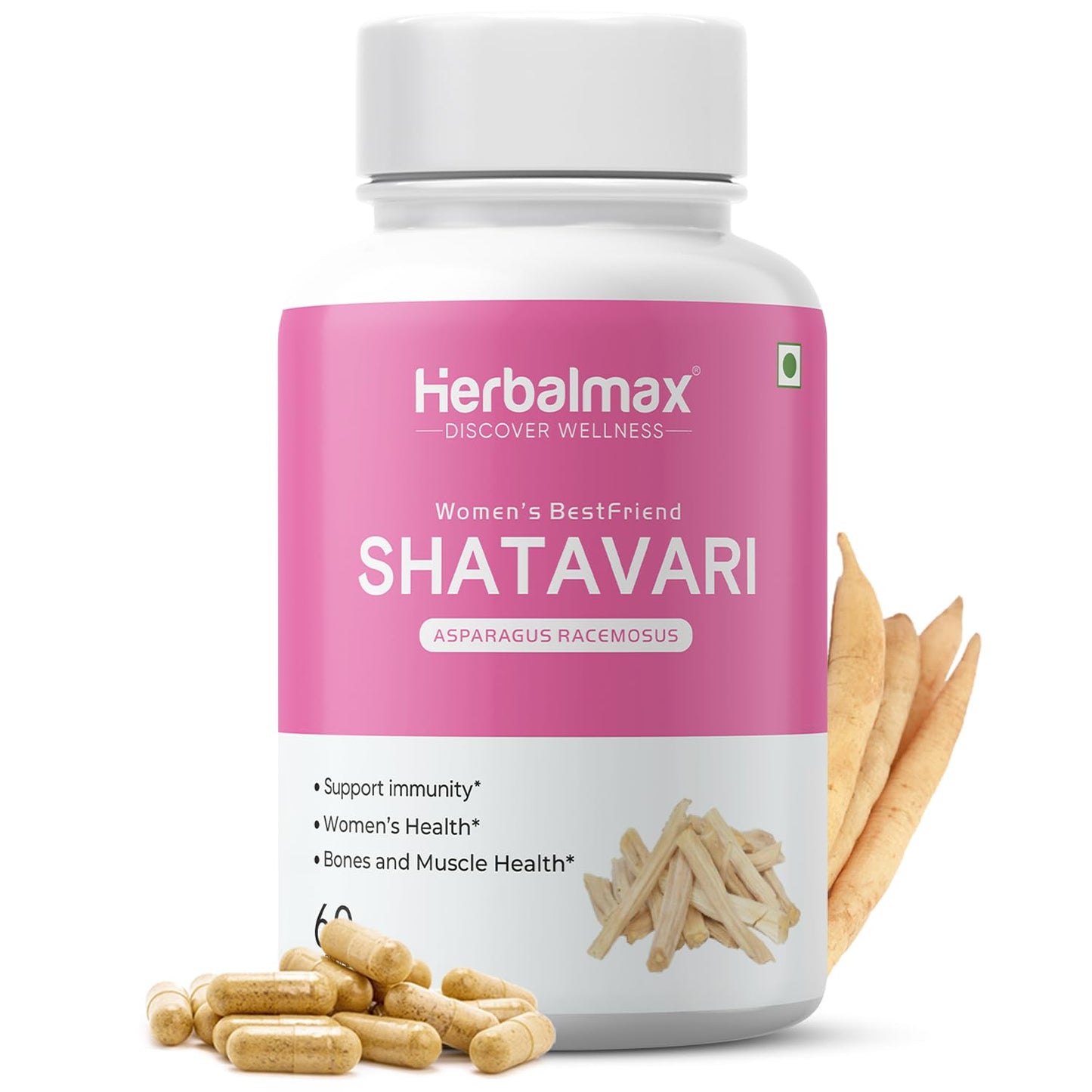 Herbalmax Organic Shatavari 400mg | Hormonal Balance & Womenâ€™s Health Supplement | Supports Lactation, Immunity, Bone & Muscle Strength, Rich in Antioxidants â€“ 60 Veg Capsules