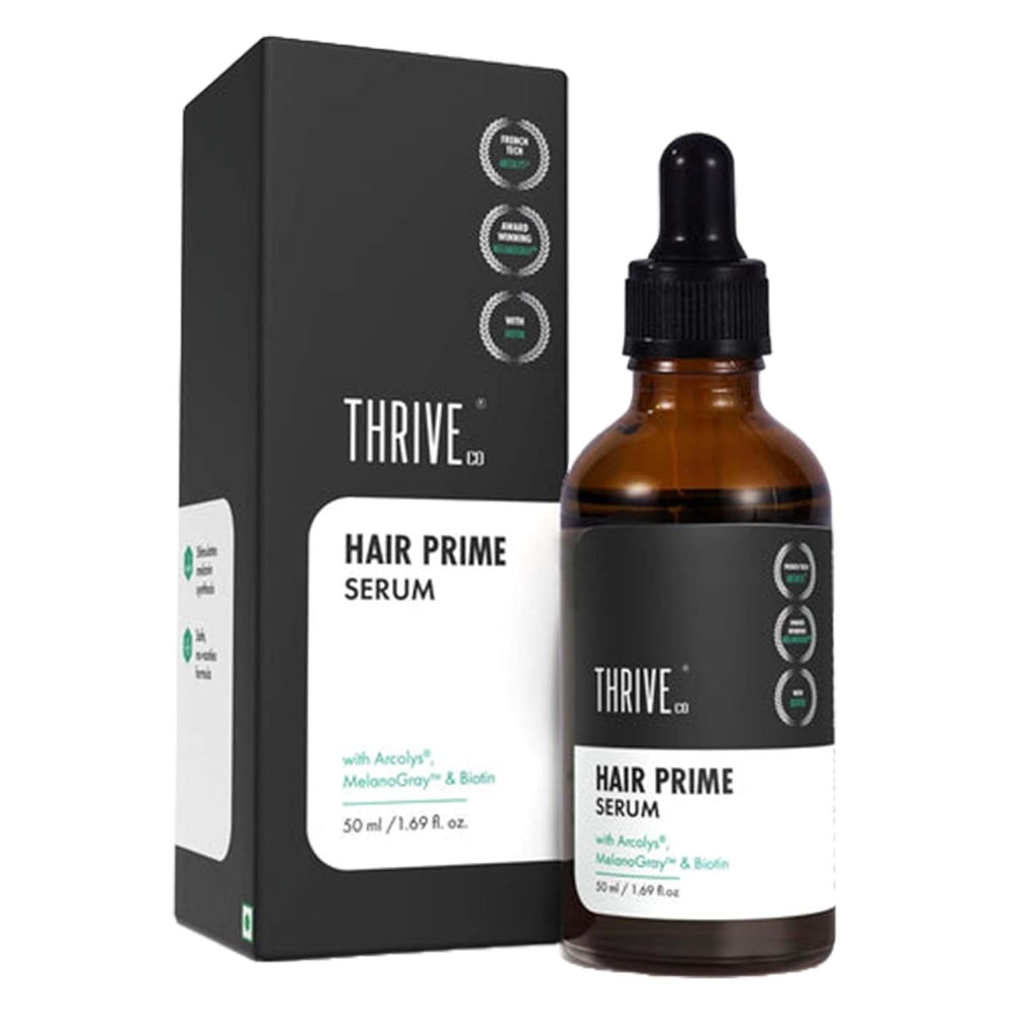 ThriveCo Anti-Grey Hair Prime Serum | Reverse Greying Hair & Beard | Advanced Clinically Proven Treatment | With ArcedinÂ® + ArcolysÂ® +Biotin | Light-Weight, Non-Sticky | Men and Women | 50 ml