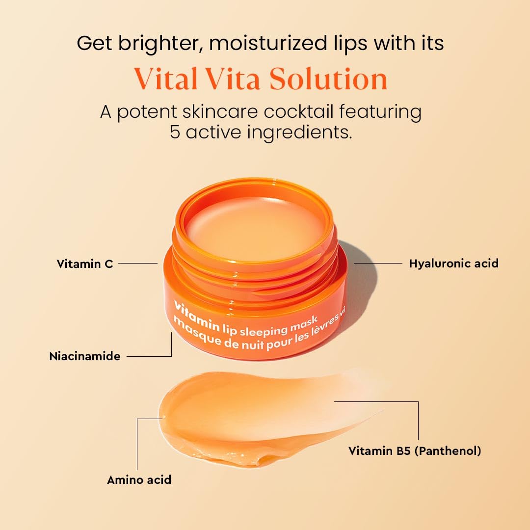 The Face Shop Vitamin C Lip Sleeping Mask (14g) - Smooths & Softens Dry Lips - Hydrating Lip Mask, Lip Moisturizer - Overnight Lip Care - Korean Skin Care