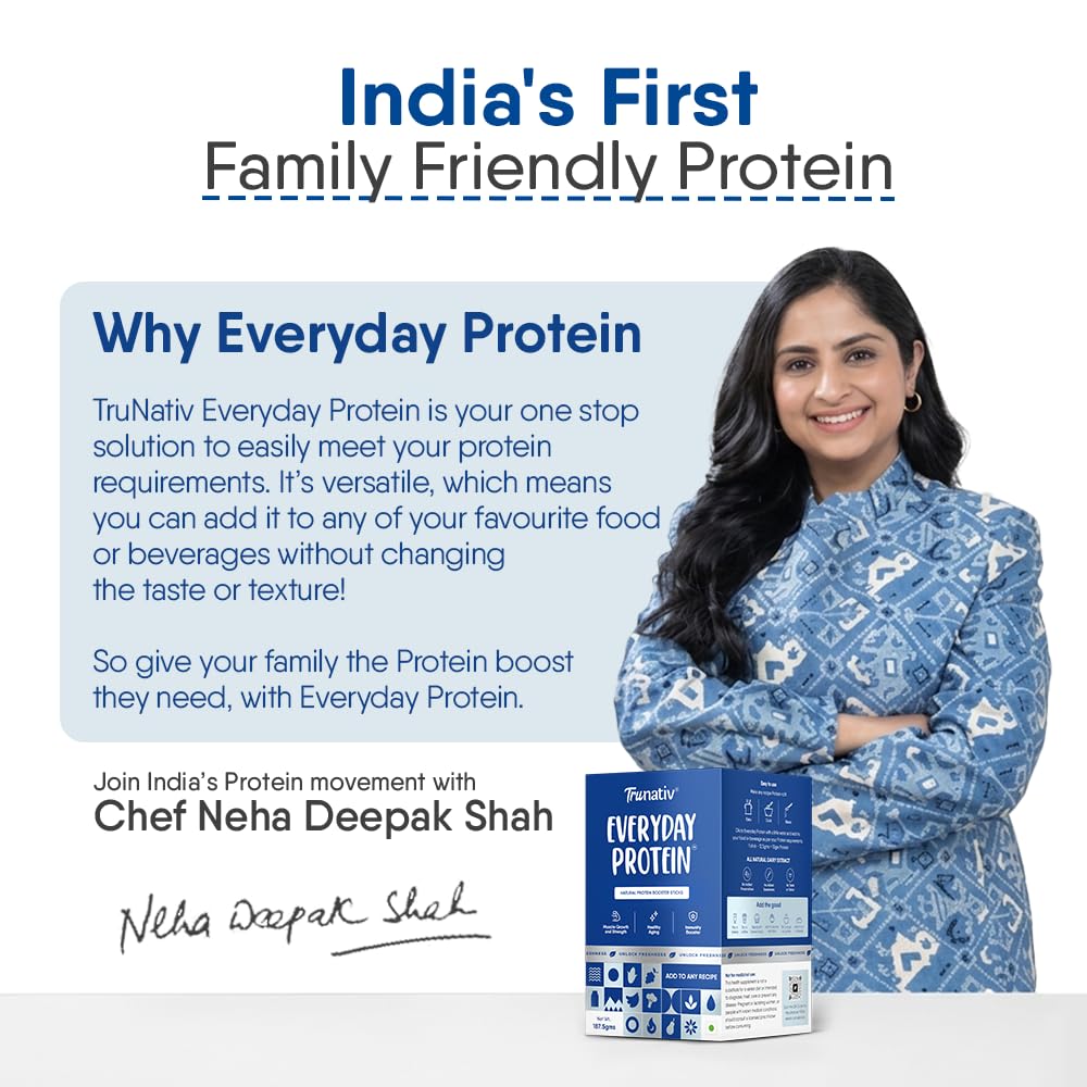 Trunativ Cookable Milk Protein Isolate | 85% Protein Per Serving | Muscle Growth & Immunity Booster | Natural Protein Powder | No Added Sugar | High Absorption | Unflavoured |15 Sticks - 187.5g (Pack of 1)